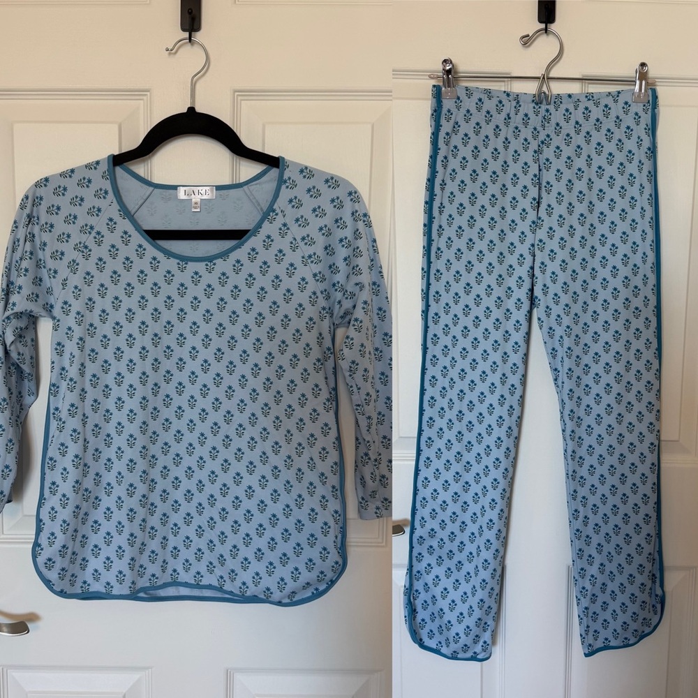 LAKE Pajama Pima Long-Long Set in Serene Blue Posy, XS